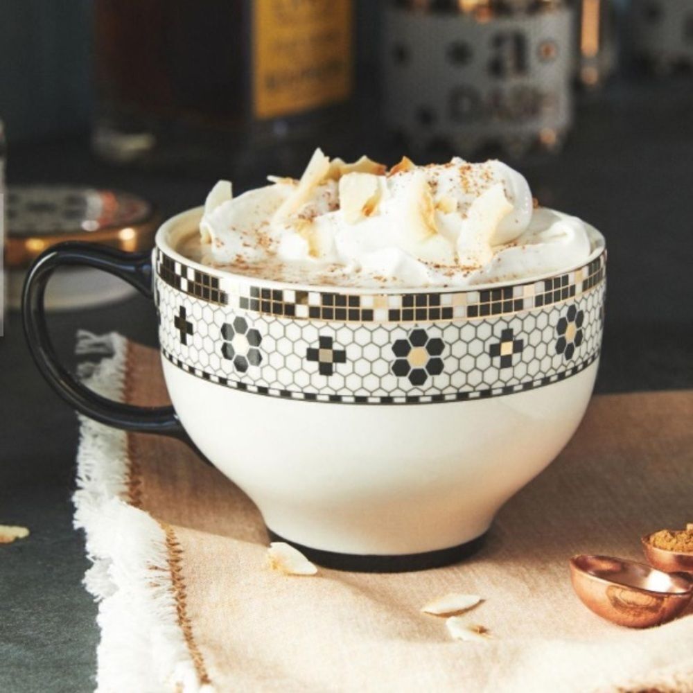 Anthropologie Bistro Tile Mug hint of glimmer with 24k gold decals